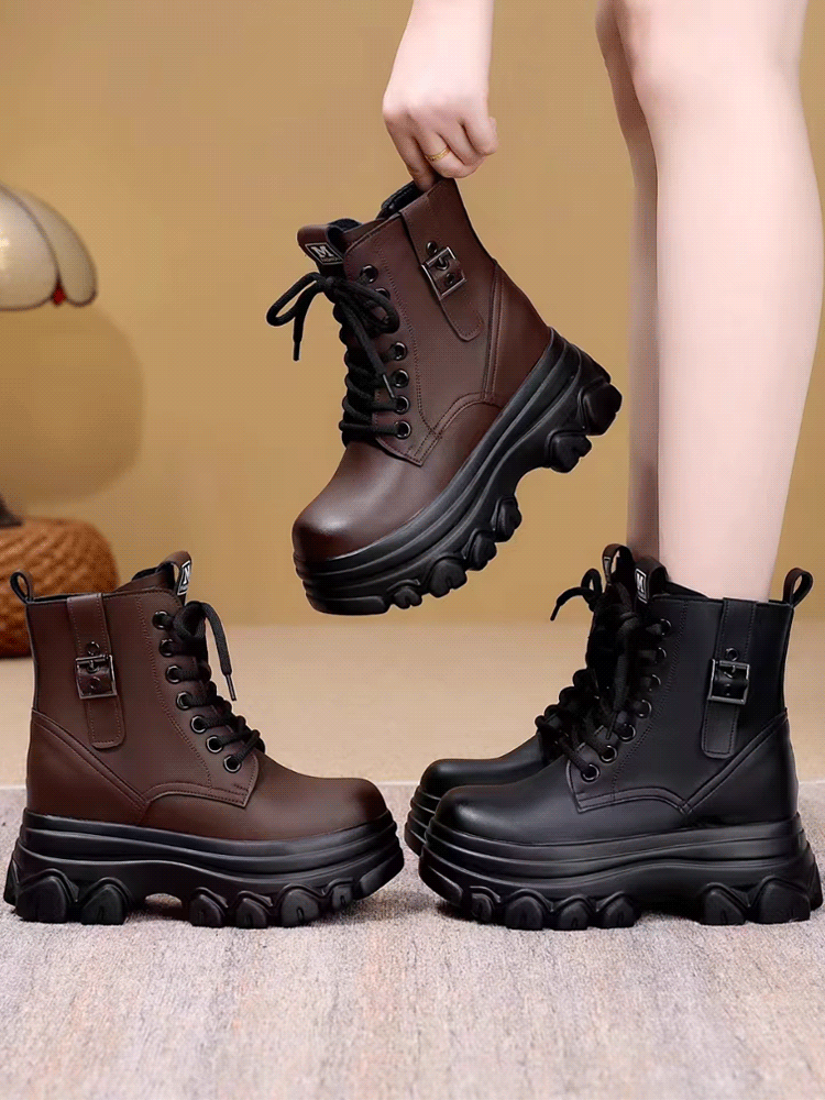 レースアップ厚底ショートブーツ 女性用