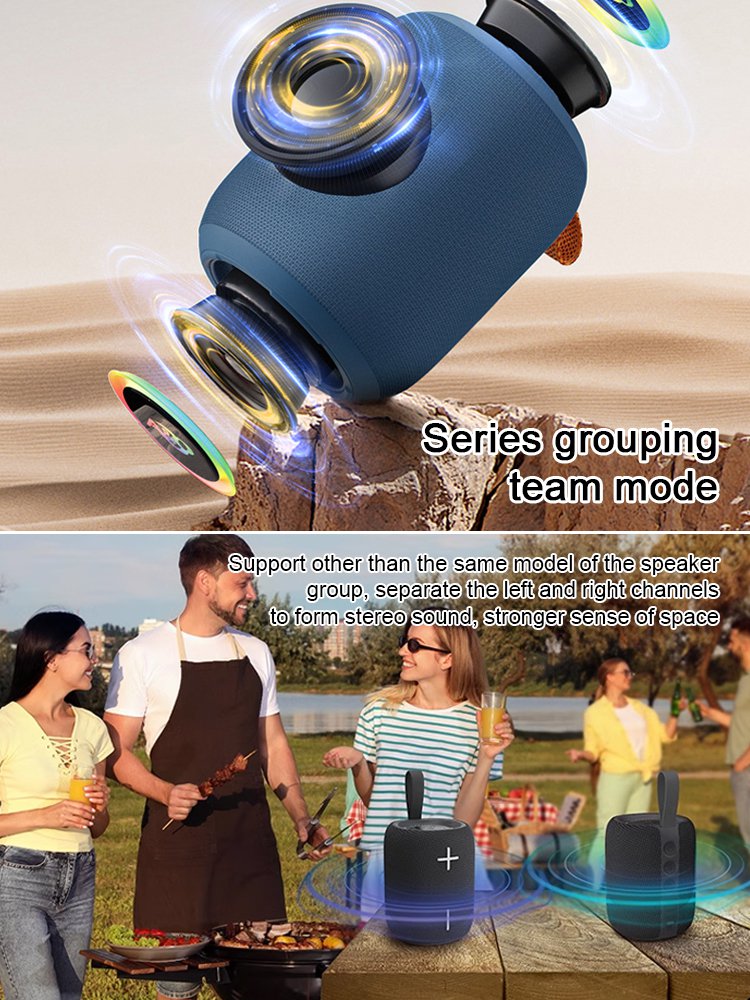 [Small size, big power] 360° portable waterproof speaker