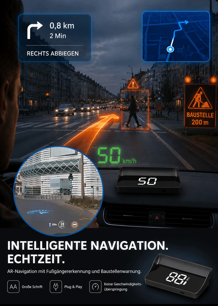 HUD GPS Digitaler Tacho für Autos, Head-Up Display, geeignet für alle Fahrzeugtypen
