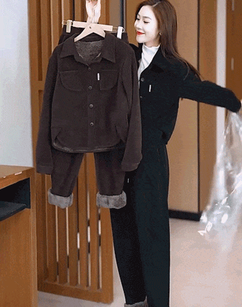 加絨氣質休閒哈倫褲兩件套