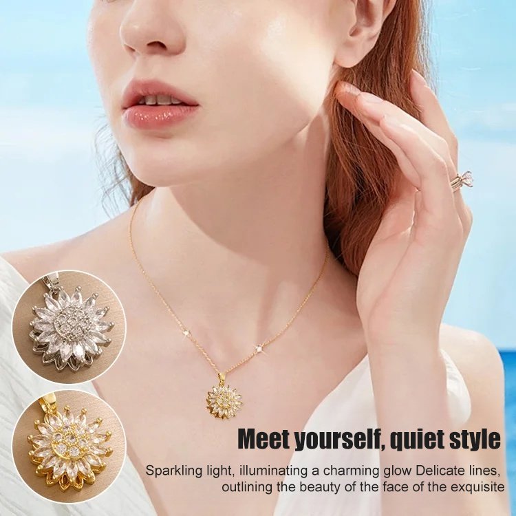 Sunflower Full Diamond Pendant Necklace