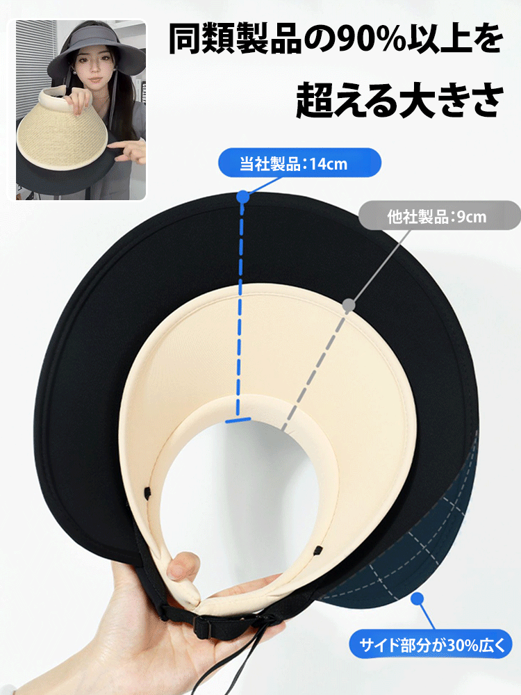 巻き収納可能の冷感UV対策つば広サンバイザー