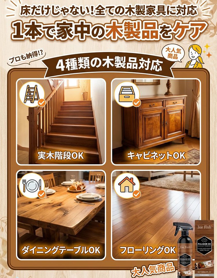 【メーカー直販の赤字覚悟！80%OFF，1本買うと1本】JUE FISHウッドフロアケア剤