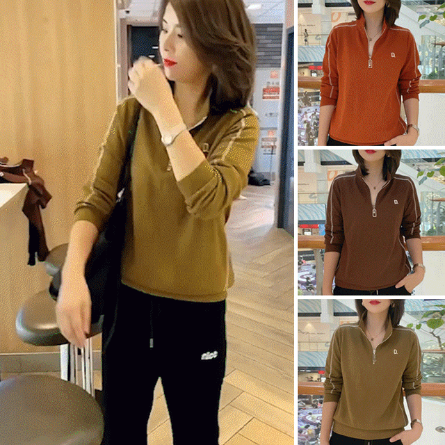 立ち襟ハーフジップスウェット