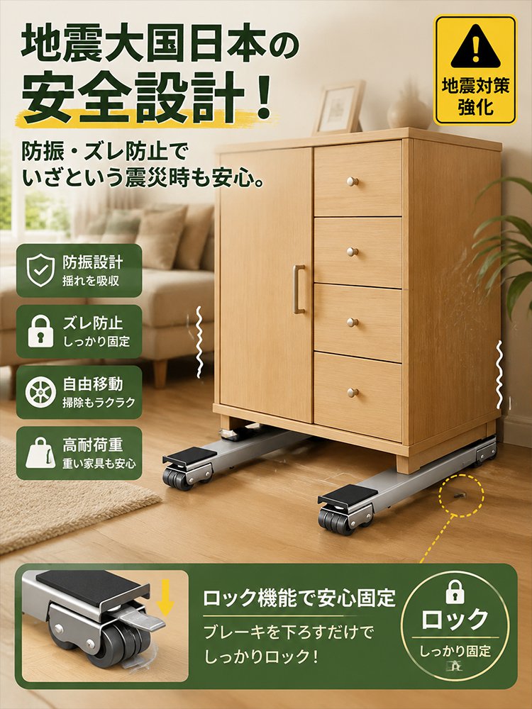スムーズ移動 冷蔵庫収納棚キャスター