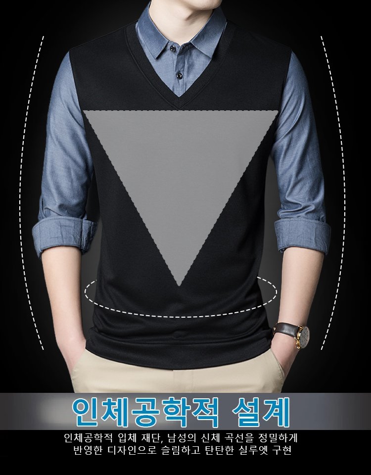 남성용 페이크 투피스 순색 스웨트셔츠