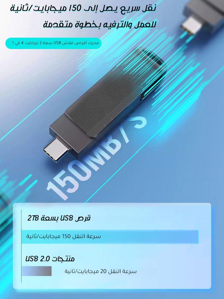 محرك أقراص فلاش USB رباعي الوظائف بسعة 2 تيرابايت