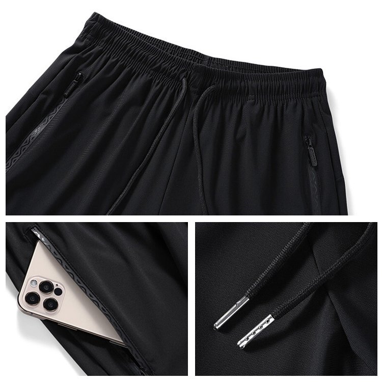 夏用アイスシルクカジュアルなスポーツパンツ 通気性とサラッとした肌触り 薄手ストレートロングパンツ  