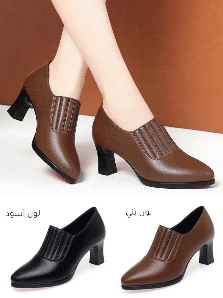 حذاء جلد راقي إيطالي بكعب عريض للنساء 