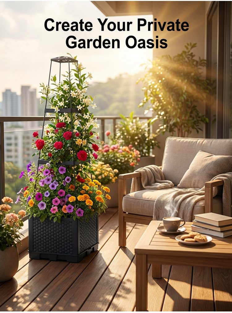 Modern design garden planting box on patio