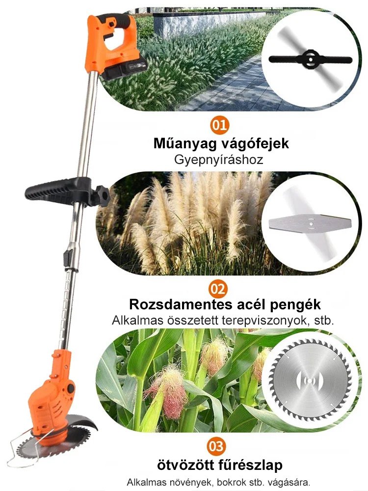 Újratölthető elektromos fűnyíró