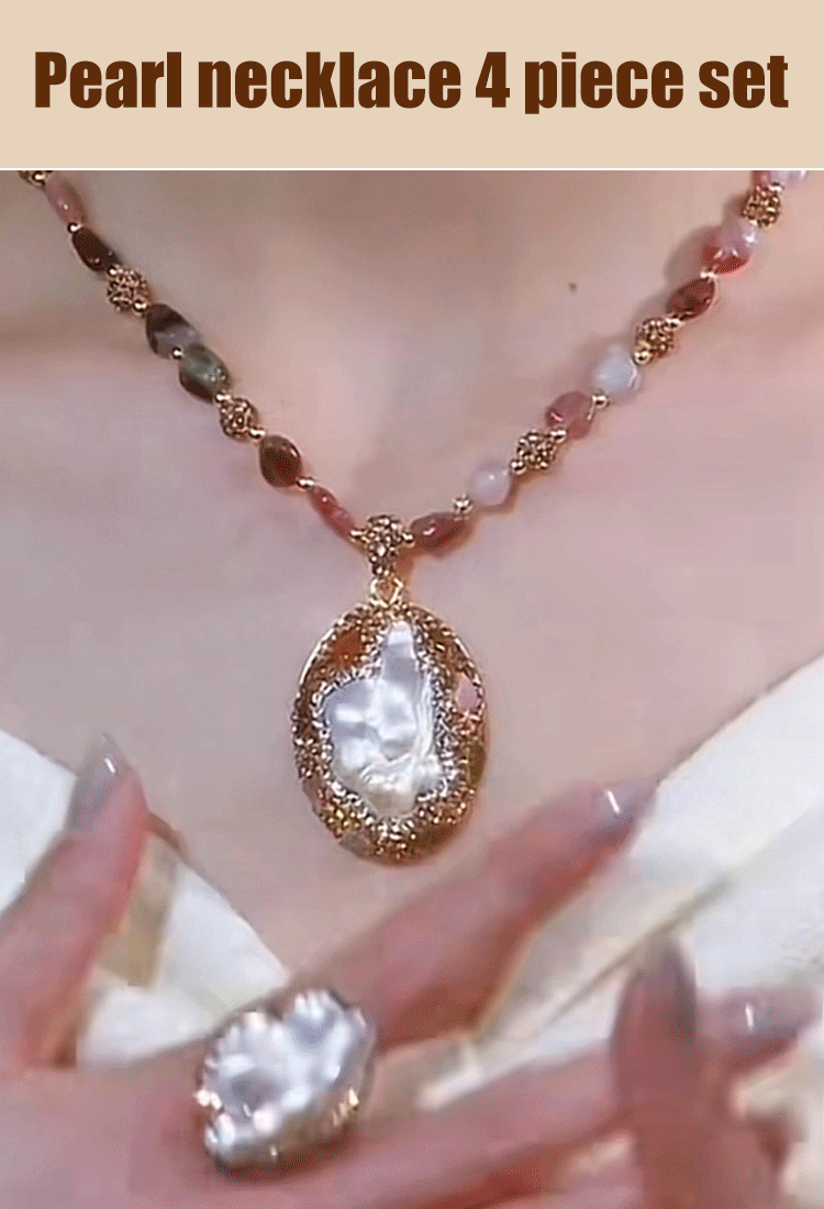 Diamond inlaid natural pearl necklace