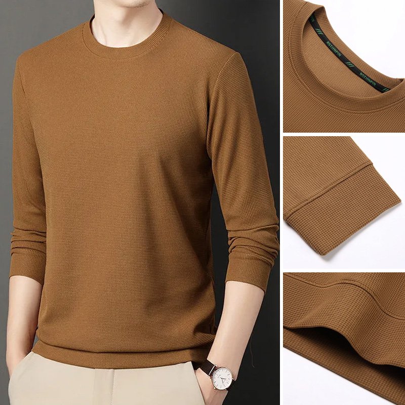 【High Quality】Round Neck Waffle Elastic Slim Fit Top