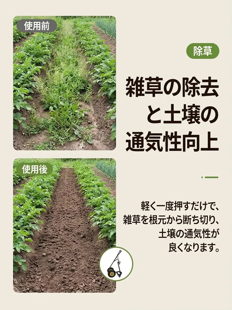 農業用三合一除草マジック器・土ほぐし溝掘り鍬