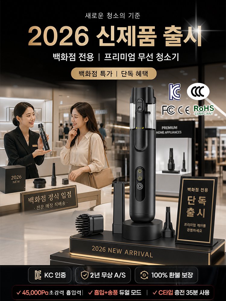 45,000Pa 초강력 대흡입 핸디 무선청소기