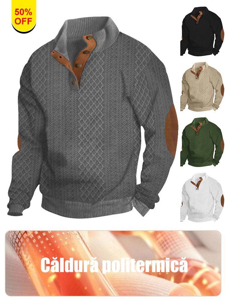 Pulover casual din tricot jacquard cu guler înalt