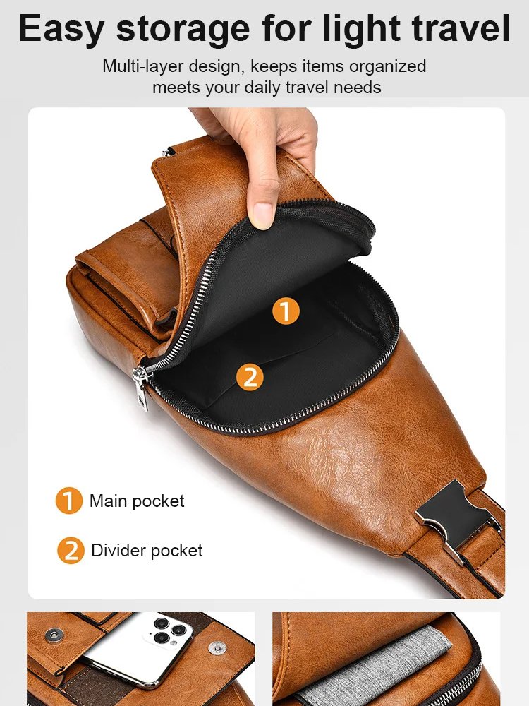 Premium Leather Water-Resistant Chest Bag, Single Shoulder Crossbody