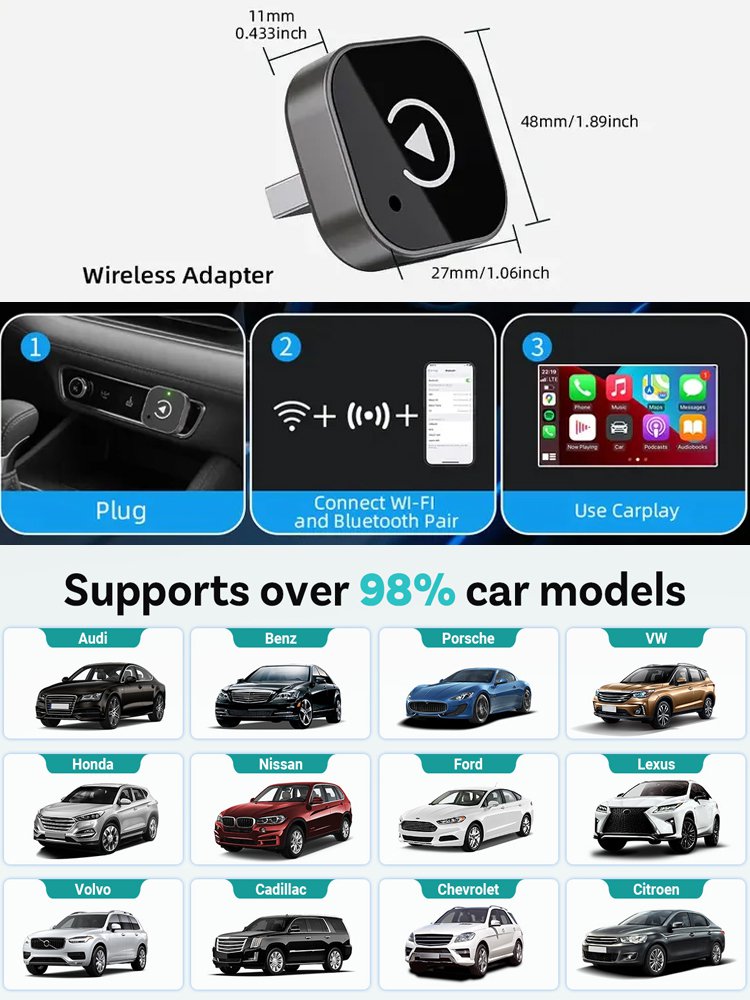 Plug-and-Play Upgraded Car Wireless Adapter Box
