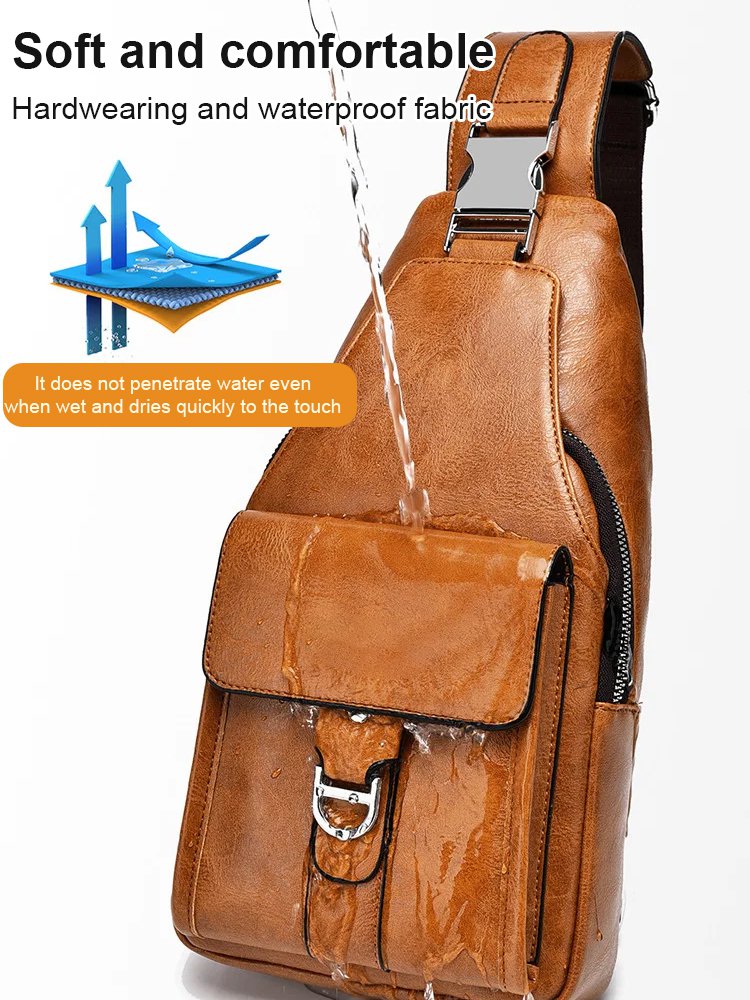 Premium Leather Water-Resistant Chest Bag, Single Shoulder Crossbody