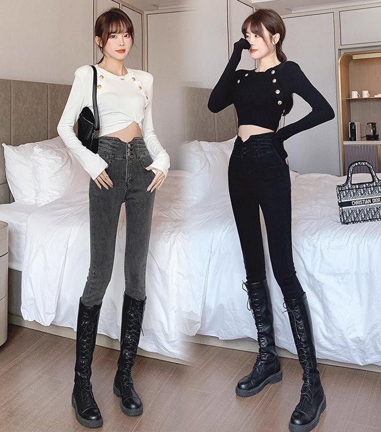 ハイウエスト裏ボアデニムパンツ