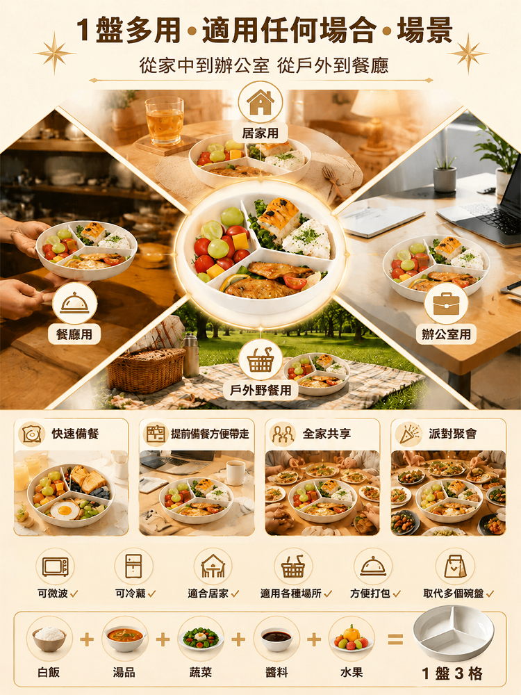 三格陶瓷分餐盤