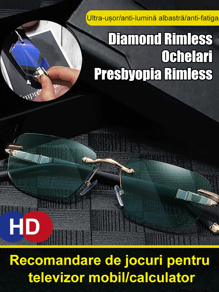 Ochelari de citit la modă fără ramă de diamant