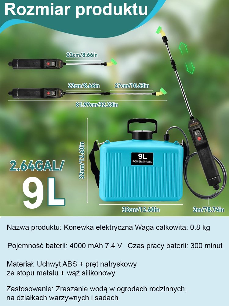 【9L Duża Pojemność】Elektryczny Opryskiwacz Plecakowy