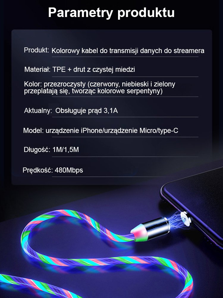 Magnetyczny kabel do transmisji danych Magic Flow 3 w 1
