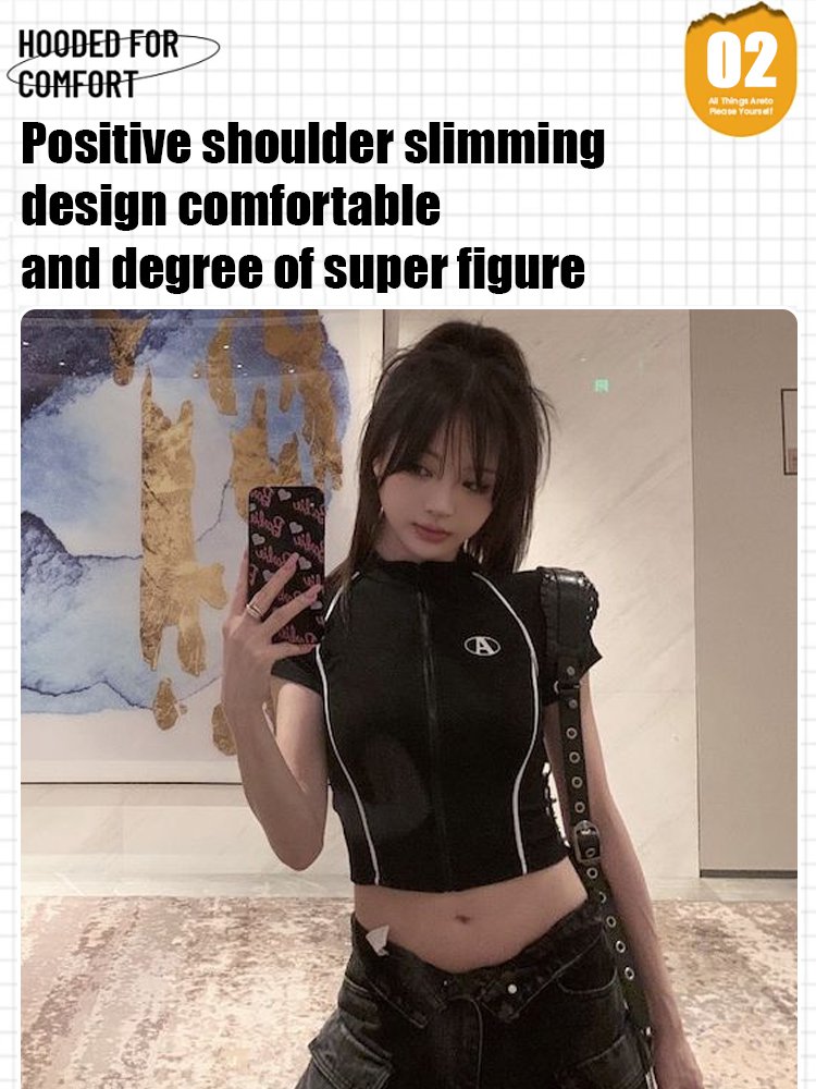 Ins hot girl zipper short sweet spicy motorcycle style short sleeves