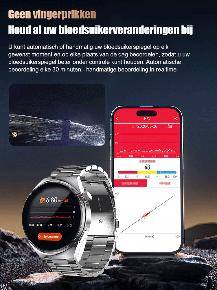Stalen band Watch4 Pro bloedglucosehorloge