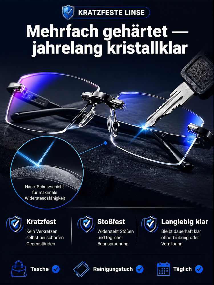 Rahmenlose, ultraleichte Lesebrille mit Diamantschliff