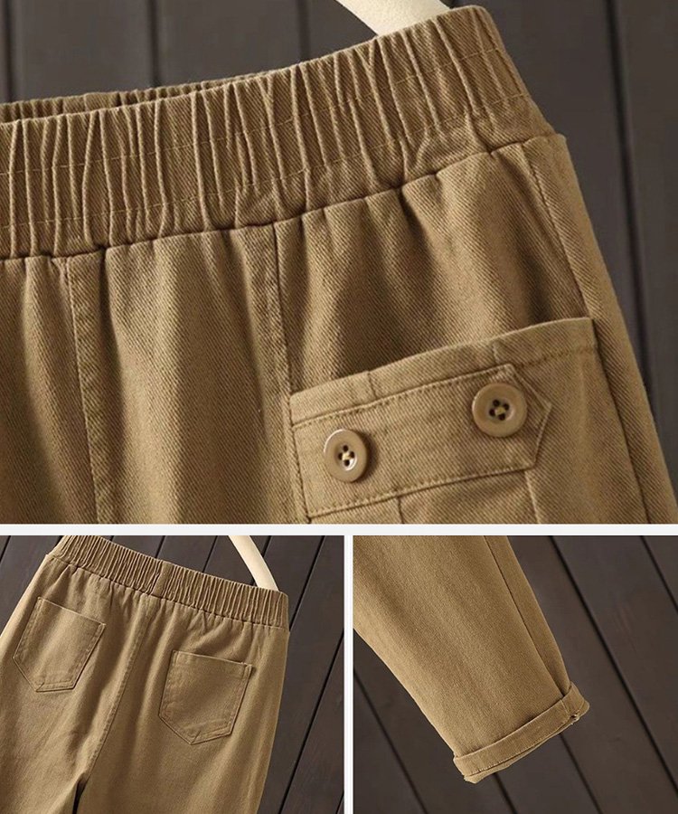 大きなポケット付きゴムウエストテーパードパンツ