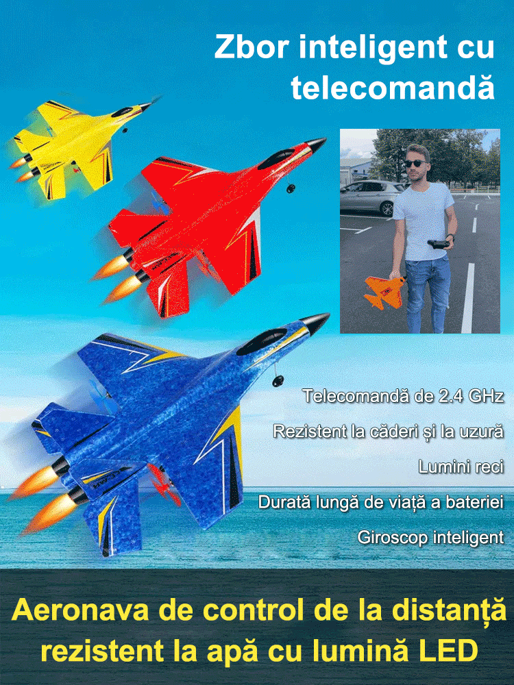 Aeronava de control de la distanță rezistent la apă cu lumină LED