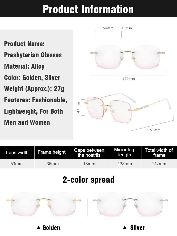 【 Temperament goddess 】 New blush frameless cut edge reading glasses