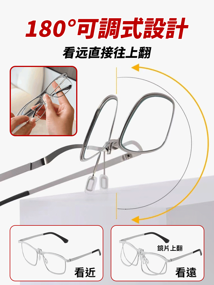 【遠近兩用】復古方框金屬翻蓋老花眼鏡