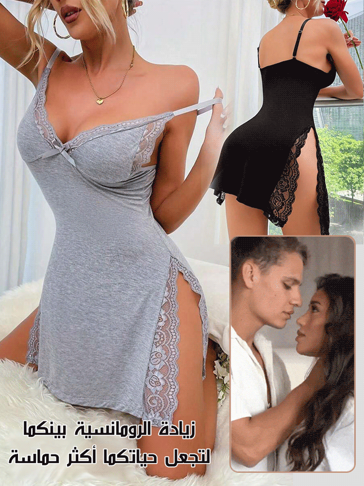 فستان نوم مثير مزين بالدانتيل والفتحة الجانبية