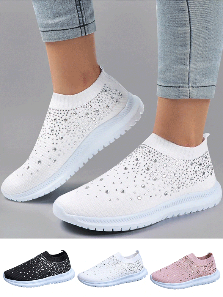 حذاء رياضي جيد التهوية مزين حجر راين براق 