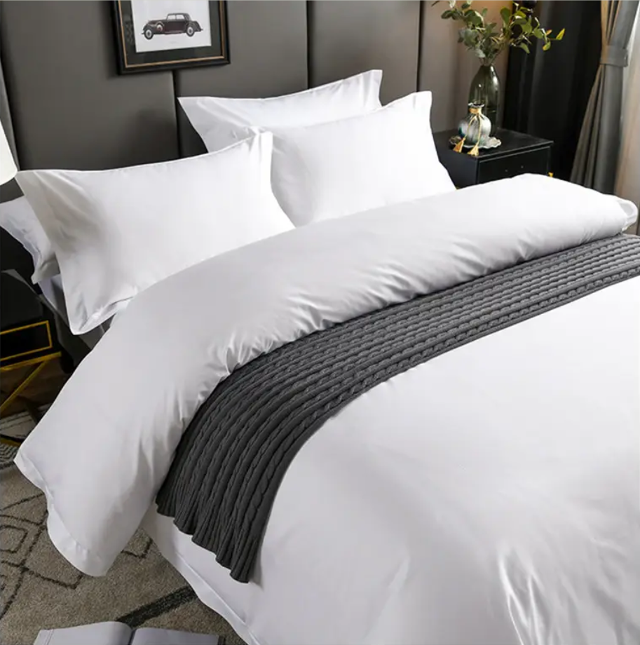 Premium Custom logo Hotel Bed Linen Duvet Cover White Bed Sheet Hotel Bedding Set 100% Cotton