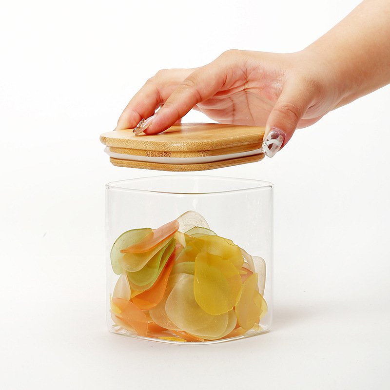 1150ML 유리 팬트리 보관 용기 사각형 나무 뚜껑 로고