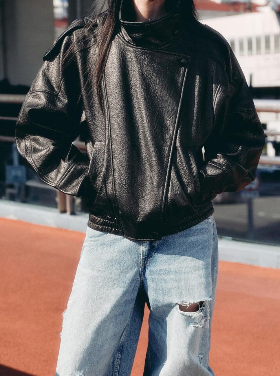 Abrigo de piel para mujer con estampado de lichi, corte holgado y cuello alto