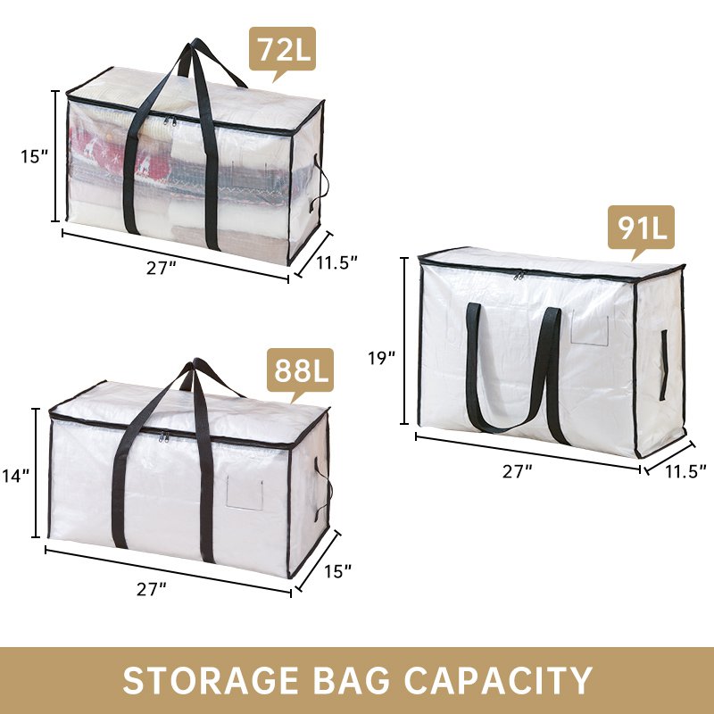 Oversized Moving Bags with Reinforced Handles Heavy-Duty Storage Tote for Blanket Bedding Clear Clot