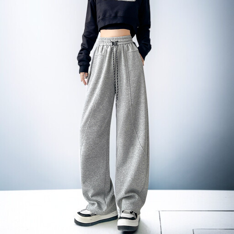 안소 와이드 와이드 팬츠 일자 하이웨스트 트레이닝 팬츠 여 캐주얼 맨투맨 레드 스트링 팬츠