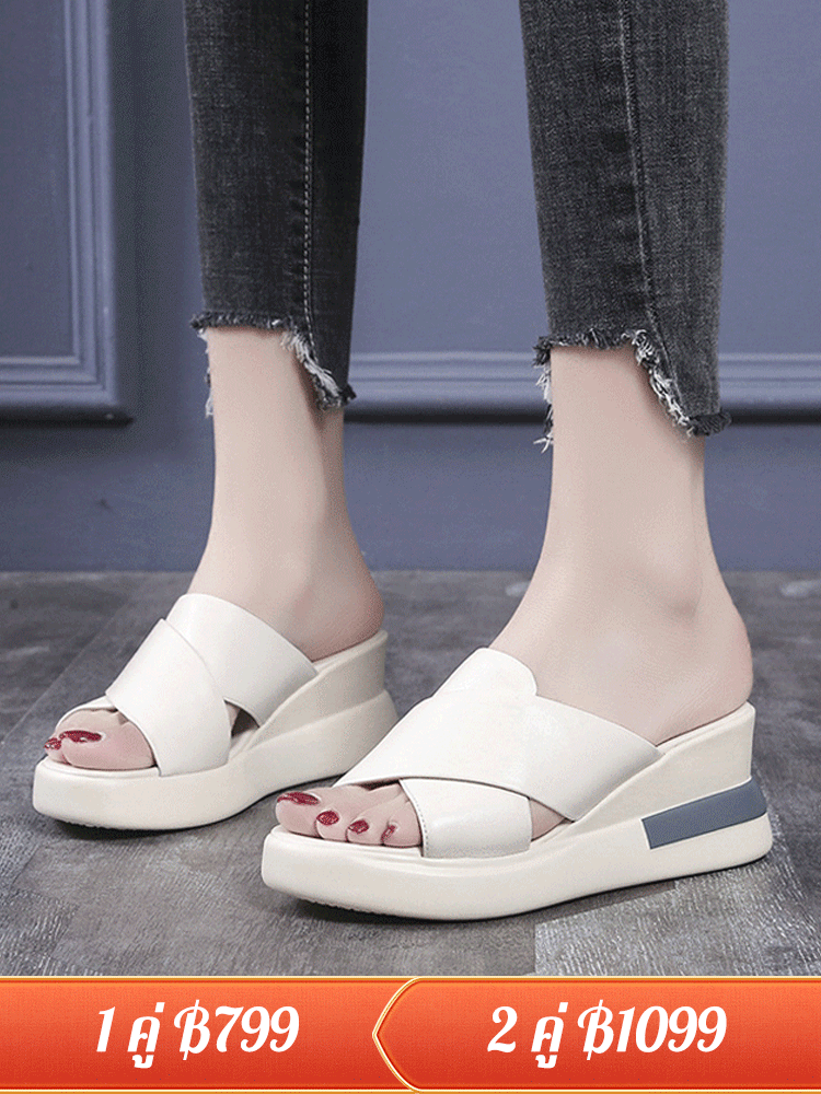 รองเท้าแตะส้นเตารีดสไตล์ลำลองสำหรับฤดูร้อน