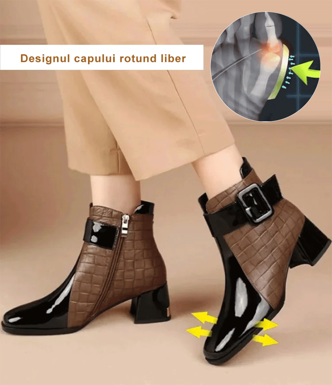 Pantofi dama cu cap patrat si toc gros