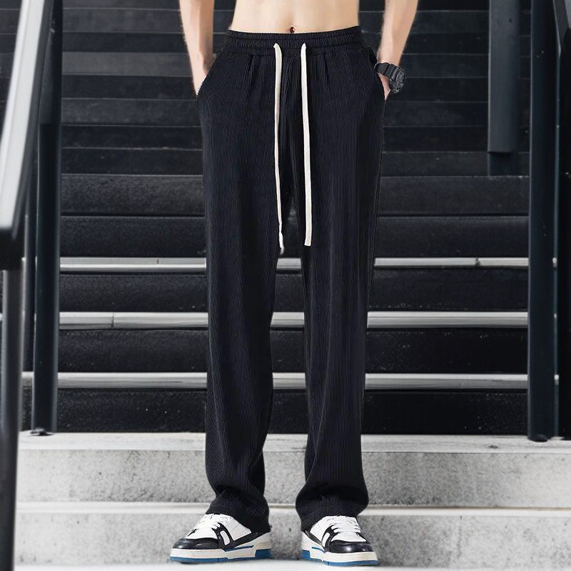 メンズ夏ワイドアイスシルクパンツ全体画像