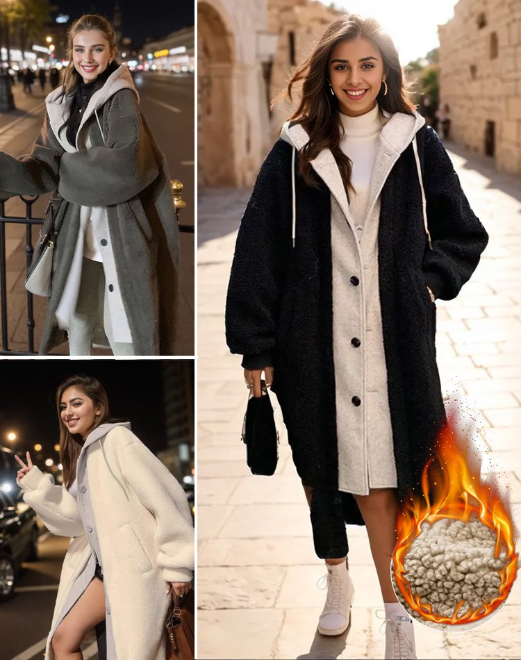 Manteau en laine à capuche