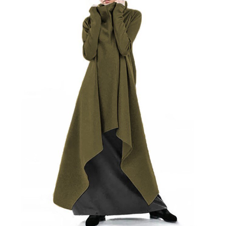 美人度アップ不規則スタンドネック無地 カジュアルワンピース