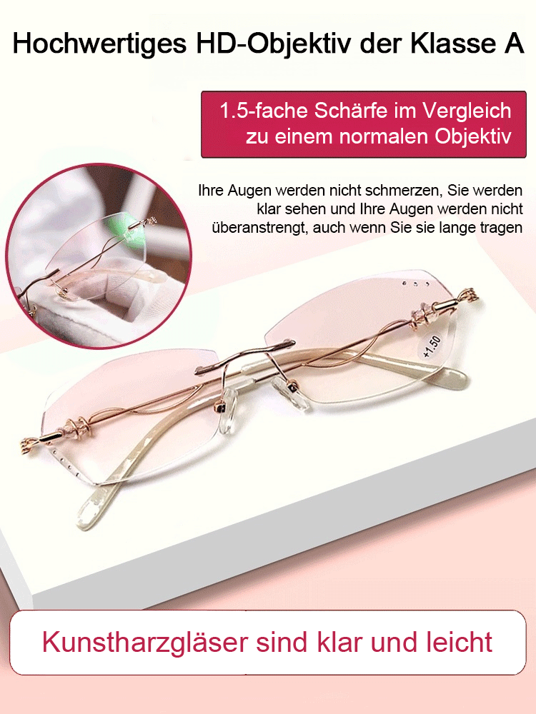 Elegante randlose Lesebrille mit Diamantschliff