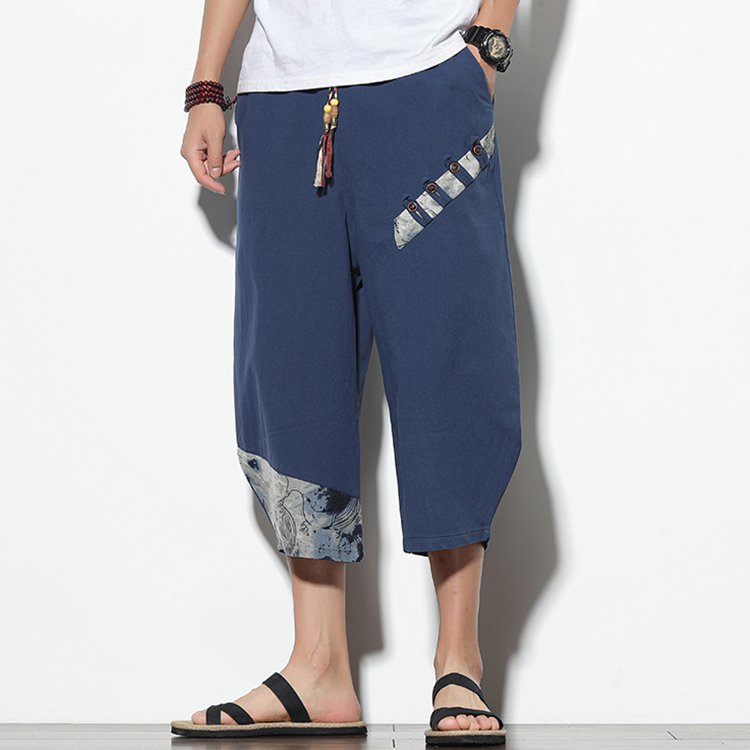 民族風綿麻7分丈パンツ