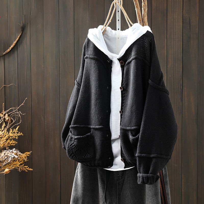 カジュアル多色展開ルーズ切り替えニットセーター